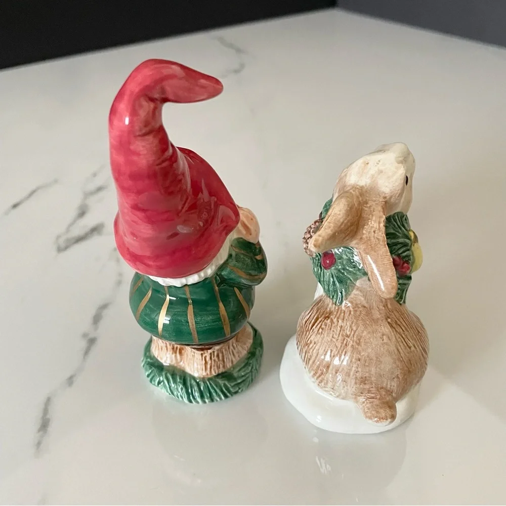Gnome & Bunny Rabbit Salt & Pepper Shakers by Fitz & Floyd